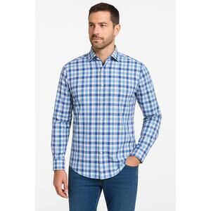 Peter Millar Shirt Mens Large Blue PlaidDress LongSleeve SoftCotton SpreadCollar